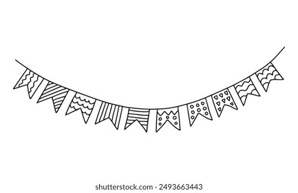 Hanging garland with flags vector doodle illustration