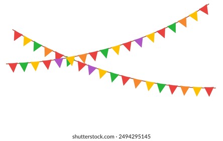 Hanging garlands, border. Carnival party triangle flags for kids. Vector illustration isolated on white background
