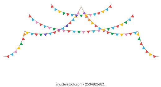 Hanging garlands. Carnival party triangle flags. Vector illustration isolated on white background
