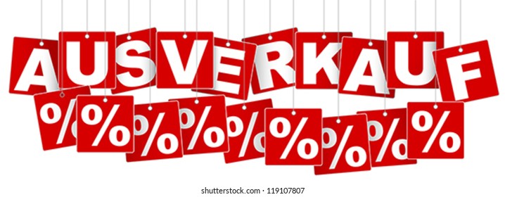 Hanging German Sale Sign - Ausverkauf  Isolated on White Background