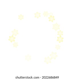Hanging glitter snowflake.  Christmas or New Year golden snowflake decoration garland on white background.  Winter frost print. Festive frame.