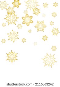 Hanging glitter snowflake.  Christmas or New Year golden snowflake decoration garland on white background.  Vector illustration.