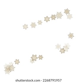Hanging glitter snowflake.  Falling snow with golden glitter snowflakes for party invite. Vector illustration.