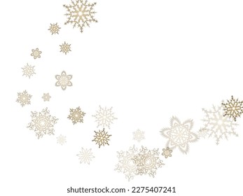 Hanging glitter snowflake.  Falling snow with golden glitter snowflakes for party invite. Vector illustration.