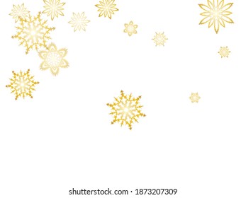 Hanging glitter snowflake.  Macro snowflakes flying border design, holiday banner with flakes confetti scatter frame, snow elements. Vector illustration.