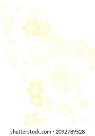 Hanging glitter snowflake.  Macro snowflakes flying border design, holiday banner with flakes confetti scatter frame, snow elements. Vector illustration.