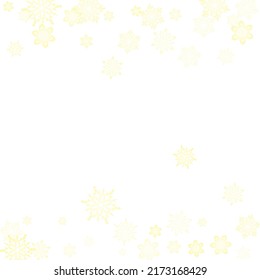 Hanging glitter snowflake.  Macro snowflakes flying border design, holiday banner with flakes confetti scatter frame, snow elements. Winter frost print. Festive frame.