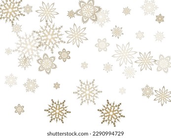 Hanging glitter snowflake.  Macro snowflakes flying border design, holiday banner with flakes confetti scatter frame, snow elements. Seasonal winter symbols.