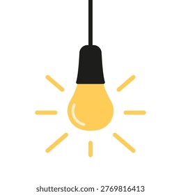 Hanging glowing light bulb icon. Colored silhouette. Vertical front and side views. Vector simple flat graphic illustration. Isolated object on a white background.