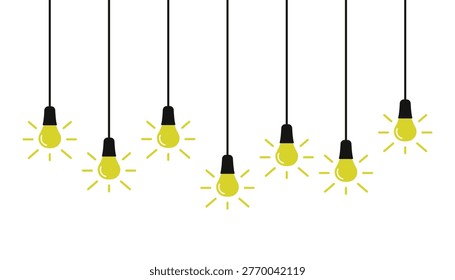 Hanging glowing light bulbs. Colored silhouette. Front and side view. Vector simple flat graphic illustration. Isolated object on a white background. Isolate.