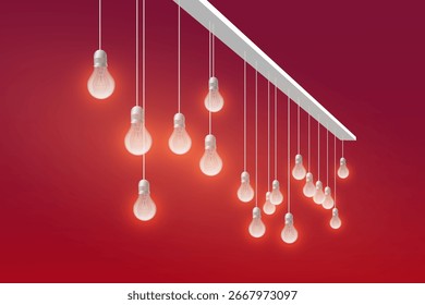 Colgando bombillas brillantes sobre fondo rojo