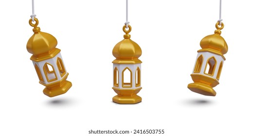 Hanging gold lantern in Arabic style. Lamp for mosque