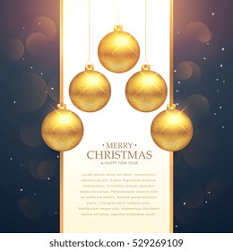 hanging golden christmas balls festival greeting background