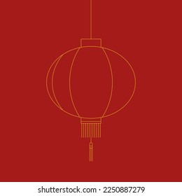 Hanging golden lantern. Happy Chinese New Year. Year of the rabbit. 2023. Vector illustration, flat design