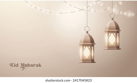 Nachts mit goldenen marokkanischen Laternen. Glitzerndes Partyland. Glühender Vintage-Fanatiker. unscharfer Hintergrund, Bokeh-Beleuchtung. Ramadan Kareem, eid Mubarak. Osterferien-Design. Vektorgrafik