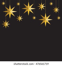 Hanging Golden Stars. Winter Holidays background. Snowy Night.