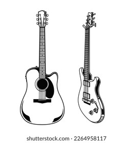 hanging guitar line art vector for graphic resources