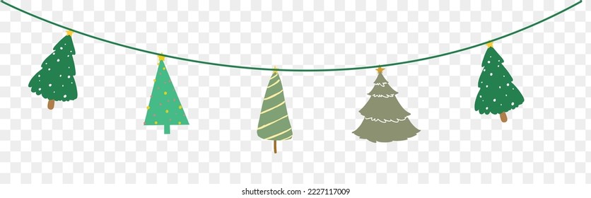 Hanging hand drawn brush stroke hanging Christmas tree with star isolated  on png or transparent  background. Graphic resources for New Year, Birthdays and luxury card. Vector illustration 