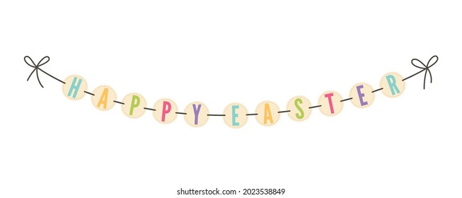 Hanging happy easter garland with colorful letters cartoon vector illustration