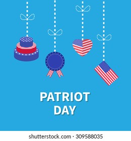 Hanging heart, flag, cake,  Star and strip Patriot day Flat design Vector illustration