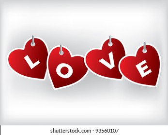 Hanging heart shaped label set with shadows