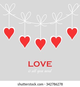 Hanging hearts concept background. love is all you need .Vector illustration