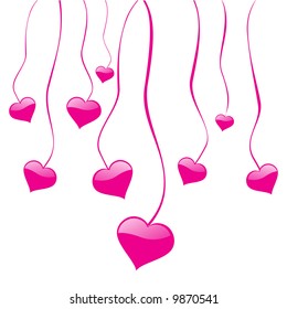 hanging hearts  in pink abstract vector illustration