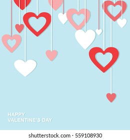 Hanging hearts Valentine's day flat vector greetings card