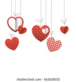 Hanging Hearts Vector Illustration Isolated On White Background