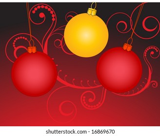 hanging holiday baubles red and gold with filigree