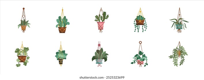 Conjunto de ilustración plana de planta de casa colgante. Ilustración de Arte vectorial aislada.