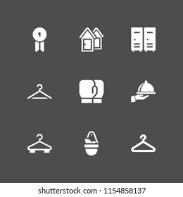 hanging icon. 9 hanging set with closet, dressing room, clothing hanger and boxing gloves vector icons for web and mobile app