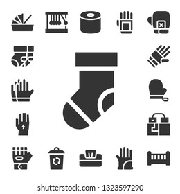 hanging icon set. 17 filled hanging icons.  Collection Of - Cradle, Socks, Gloves, Sock, Glove, Newton cradle, Container, Tissue, Boxing gloves, Crib