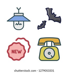 hanging icon set. vector set about bats, telephone, badge and lamp icons set.