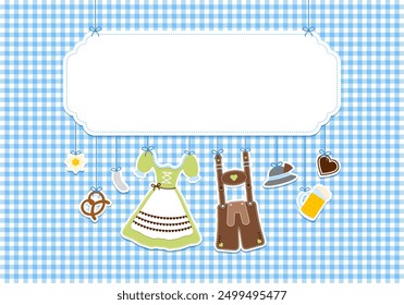 Hanging Icons Oktoberfest Green Brown Copy Space Check Pattern