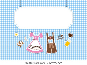 Hanging Icons Oktoberfest Pink Brown Copy Space Check Pattern