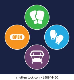 Hanging icons set. set of 4 hanging filled icons such as playpen, open