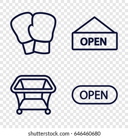 Hanging icons set. set of 4 hanging outline icons such as playpen, open, open plate