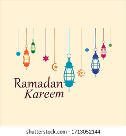 Antecedentes de Ramadan Kareem decorativo con farolillos islámicos colgantes