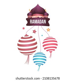 Hanging islamic lantern with ribbon and mosque dome