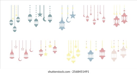 Hanging Islamic Lantern Set Stock Vector