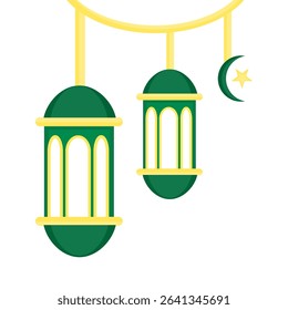 Hanging Islamic Lanterns with Crescent Moon for Ramadan and Eid Mubarak Designs, Suitable for Greeting Cards, Social Media Templates, and Islamic Holiday Decorations