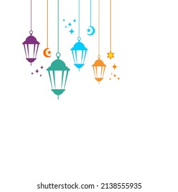 Hanging Islamic Lanterns Ramadan Kareem Background on white background