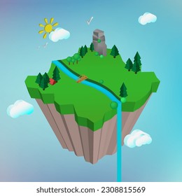 Isla colgante. Isometric. Día. Gráficos vectoriales