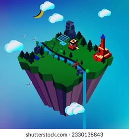 Hanging Island. Isometric. Solar energy. 