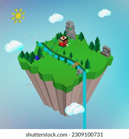  Hanging Island. Isometric. Vector graphics