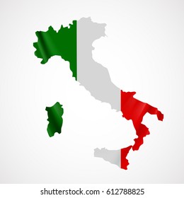 Hanging Italy  flag in form of map. Italian Republic. National flag concept. Vector illustration.
