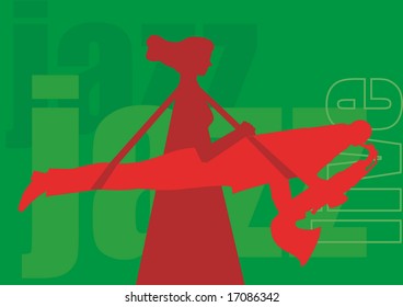 Hanging jazz trompeter with saxophone. Vector illustration.