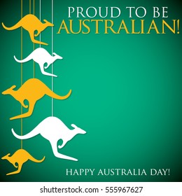 Hanging kangaroo Australia Day card in vector format.