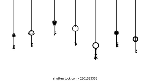 Hanging Key Silhouette Illustrations White Background